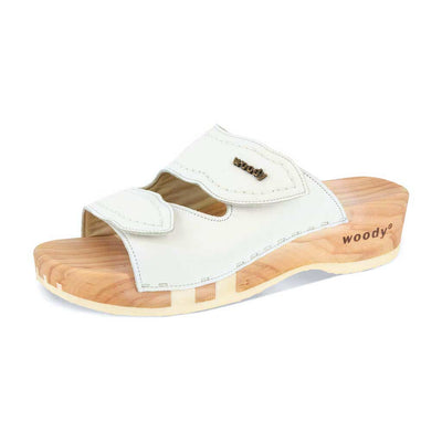 melanie, pantoletten clogs damen mit biegsamer nachhaltiger holzsohle, der bestseller, farbe: weiss, holzclogs woody, woody schuhe, woody shoes, handgemachte holzschuhe aus österreich, kärnten