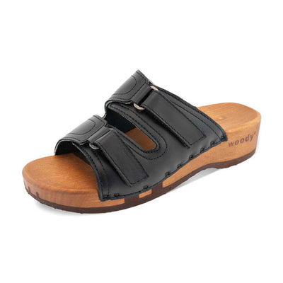 [Schwarz] Melina Damen Clog Pantolette mit biegsamer nachhaltiger holzsohle, der bestseller, farbe: schwarz, holzclogs woody, woody schuhe, woody shoes, handgemachte holzschuhe aus österreich, kärnten