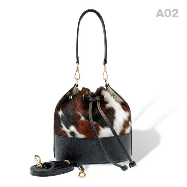 [A01] Mia - kleine, praktische Handtasche aus Fell Natur und Schwarzem Leder