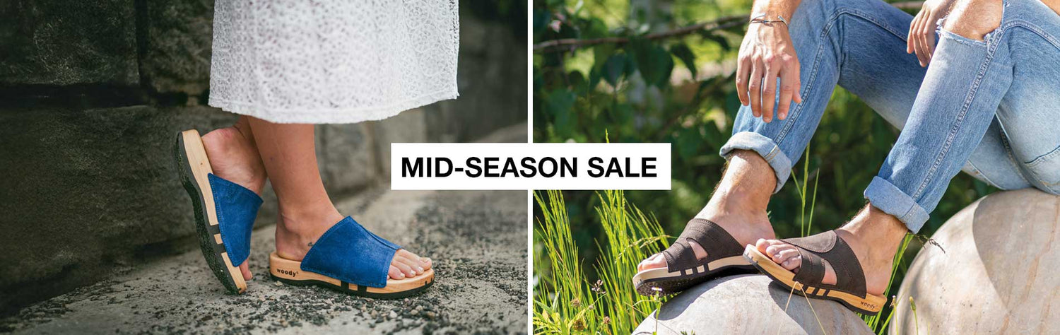 woody mid-season sale, jetzt unsere schuhe mit der biegsamen holzsohle bis zu 40% guenstiger