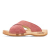 modell-mila-farbe: flamingo_clogs pantoletten damen mit biegsamer nachhaltiger weidenholzsohle, holzclogs woody, woody schuhe, woody shoes, handgemachte holzschuhe aus österreich, kärnten