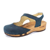 nicole, sandalen clogs damen mit biegsamer nachhaltiger holzsohle, der bestseller, holzclogs woody, woody schuhe, woody shoes, handgemachte holzschuhe aus österreich, kärnten, farbe: avion (dunkelblau)