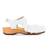 nicole, sandalen clogs damen mit biegsamer nachhaltiger holzsohle, der bestseller, farbe: weiss, holzclogs woody, woody schuhe, woody shoes, handgemachte holzschuhe aus österreich, kärnten