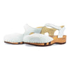 nicole, sandalen clogs damen mit biegsamer nachhaltiger holzsohle, der bestseller, farbe: weiss, holzclogs woody, woody schuhe, woody shoes, handgemachte holzschuhe aus österreich, kärnten