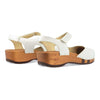 nicole, sandalen clogs damen mit biegsamer nachhaltiger holzsohle, der bestseller, farbe: weiss, holzclogs woody, woody schuhe, woody shoes, handgemachte holzschuhe aus österreich, kärnten
