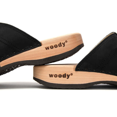 noah, pantoletten clogs herren mit biegsamer nachhaltiger holzsohle, der bestseller, holzclogs woody, woody schuhe, woody shoes, handgemachte holzschuhe aus österreich, kärnten, farbe: nero (schwarz)
