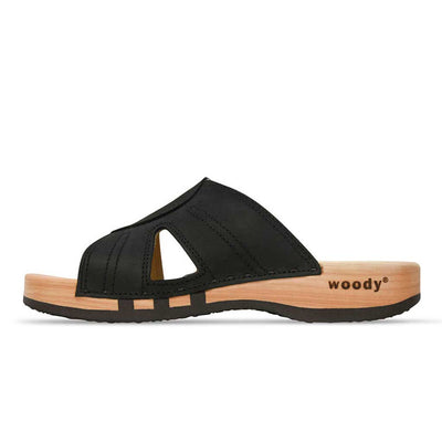 noah, pantoletten clogs herren mit biegsamer nachhaltiger holzsohle, der bestseller, holzclogs woody, woody schuhe, woody shoes, handgemachte holzschuhe aus österreich, kärnten, farbe: nero (schwarz)