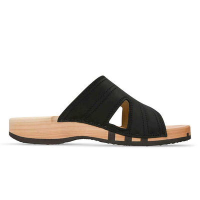 noah, pantoletten clogs herren mit biegsamer nachhaltiger holzsohle, der bestseller, holzclogs woody, woody schuhe, woody shoes, handgemachte holzschuhe aus österreich, kärnten, farbe: nero (schwarz)