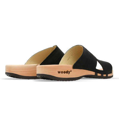 noah, pantoletten clogs herren mit biegsamer nachhaltiger holzsohle, der bestseller, holzclogs woody, woody schuhe, woody shoes, handgemachte holzschuhe aus österreich, kärnten, farbe: nero (schwarz)