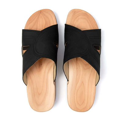 noah, pantoletten clogs herren mit biegsamer nachhaltiger holzsohle, der bestseller, holzclogs woody, woody schuhe, woody shoes, handgemachte holzschuhe aus österreich, kärnten, farbe: nero (schwarz)