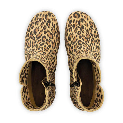 [Wildcat] olga, clog stiefelette damen mit biegsamer nachhaltiger holzsohle, holzclogs woody, woody schuhe, woody shoes, handgemachte holzschuhe aus österreich, kärnten, farbe: wildcat (animal print)