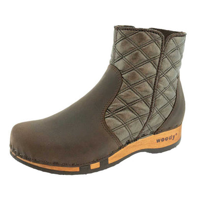 [Caffe-Andromeda] olga, clog stiefelette damen mit biegsamer nachhaltiger holzsohle, farbe: caffe-andromeda (braun), holzclogs woody, woody schuhe, woody shoes, handgemachte holzschuhe aus österreich, kärnten