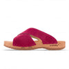 woody Mila Damen-Pantolette aus Leder in Fuxia mit biegsamer Holzsohle - handgefertigt in Oesterreich
