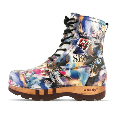 [Sex & Rock'n'Roll] PASCAL-clog-boots-stiefel-herren-mit-biegsamer-nachhaltiger-holzsohle-holzclogs-woody-schuhe-woody shoes-handgemachte-holzschuhe-aus-österreich-kärnten, farbe: Sex & Rock'n'Roll (multicolor)