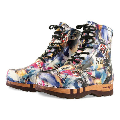 [Sex & Rock'n'Roll] PASCAL-clog-boots-stiefel-herren-mit-biegsamer-nachhaltiger-holzsohle-holzclogs-woody-schuhe-woody shoes-handgemachte-holzschuhe-aus-österreich-kärnten, farbe: Sex & Rock'n'Roll (multicolor)