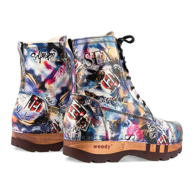 [Sex & Rock'n'Roll] PASCAL-clog-boots-stiefel-herren-mit-biegsamer-nachhaltiger-holzsohle-holzclogs-woody-schuhe-woody shoes-handgemachte-holzschuhe-aus-österreich-kärnten, farbe: Sex & Rock'n'Roll (multicolor)