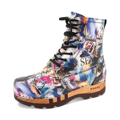 [Sex & Rock'n'Roll] PASCAL-clog-boots-stiefel-herren-mit-biegsamer-nachhaltiger-holzsohle-holzclogs-woody-schuhe-woody shoes-handgemachte-holzschuhe-aus-österreich-kärnten, farbe: Sex & Rock'n'Roll (multicolor)