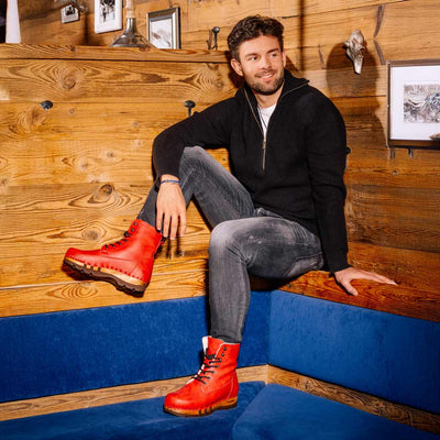 [Rosso] PASCAL-clog-boots-stiefel-herren-mit-biegsamer-nachhaltiger-holzsohle-holzclogs-woody-schuhe-woody shoes-handgemachte-holzschuhe-aus-österreich-kärnten, farbe: rosso (rot)