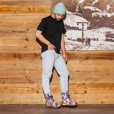 [Sex & Rock'n'Roll] PASCAL-clog-boots-stiefel-herren-mit-biegsamer-nachhaltiger-holzsohle-holzclogs-woody-schuhe-woody shoes-handgemachte-holzschuhe-aus-österreich-kärnten, farbe: Sex & Rock'n'Roll (multicolor)