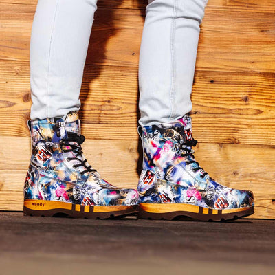 [Sex & Rock'n'Roll] PASCAL-clog-boots-stiefel-herren-mit-biegsamer-nachhaltiger-holzsohle-holzclogs-woody-schuhe-woody shoes-handgemachte-holzschuhe-aus-österreich-kärnten, farbe: Sex & Rock'n'Roll (multicolor)