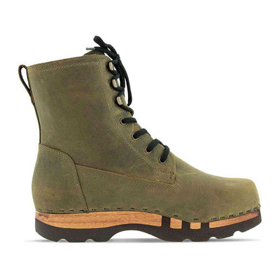 [Olivia] Paul Herren Clog Stiefel mit biegsamer Sohle aus nachhaltigem Weidenholz, Farbe: olivia (olivgrün)