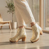 [Gold] clogs damen tanja woody holzschuhe. tanja ankle boots gefüttert, damenstiefel, stiefel, damenclogs mit flexibler, biegsamer holzsohle. holzclogs, clogs damen knöchel stiefel, damen clogs mit fussbett. ankleboots holz schuhe, holzclog, holzschuhe kaufen, Farbe: gold
