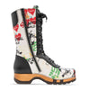 Ramona von woody Schuhe. Damen Stiefel mit hohem Schaft bestellen. Holzclog Stiefel. Holzstiefel. Stiefel für Damen handgemacht. Handgemachte Stiefel kaufen., farbe: showtime (multicolor-print)