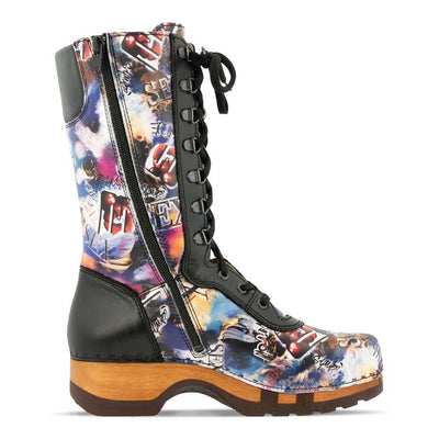 [Sex & Rock'n'Roll] Kaiser Franz Joseph] Heike, clog lammfell gefütterter clog stiefel damen mit biegsamer nachhaltiger holzsohle, farbe: sex & rock'n'roll (multicolor), holzclogs woody, woody schuhe, woody shoes, handgemachte holzschuhe aus österreich, kärnten