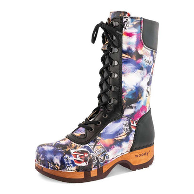 [Sex & Rock'n'Roll] Kaiser Franz Joseph] Heike, clog lammfell gefütterter clog stiefel damen mit biegsamer nachhaltiger holzsohle, farbe: sex & rock'n'roll (multicolor), holzclogs woody, woody schuhe, woody shoes, handgemachte holzschuhe aus österreich, kärnten