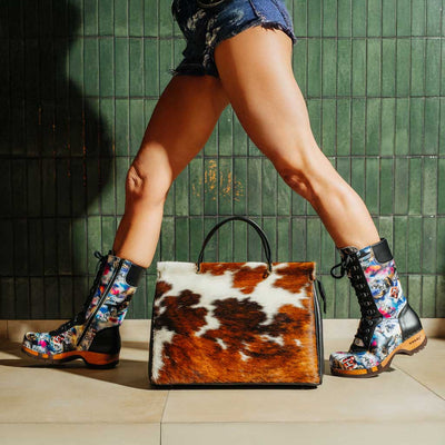 [Sex & Rock'n'Roll] Kaiser Franz Joseph] Heike, clog lammfell gefütterter clog stiefel damen mit biegsamer nachhaltiger holzsohle, farbe: sex & rock'n'roll (multicolor), holzclogs woody, woody schuhe, woody shoes, handgemachte holzschuhe aus österreich, kärnten