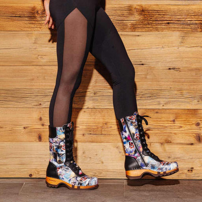 [Sex & Rock'n'Roll] Kaiser Franz Joseph] Heike, clog lammfell gefütterter clog stiefel damen mit biegsamer nachhaltiger holzsohle, farbe: sex & rock'n'roll (multicolor), holzclogs woody, woody schuhe, woody shoes, handgemachte holzschuhe aus österreich, kärnten