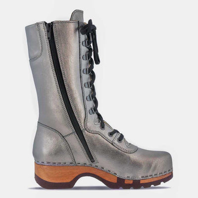 [Titan] Ramona von woody Schuhe. Damen Stiefel mit hohem Schaft bestellen. Holzclog Stiefel. Holzstiefel. Stiefel für Damen handgemacht. Handgemachte Stiefel kaufen., farbe: titan