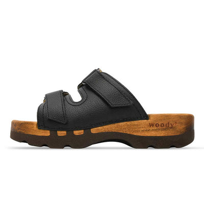 roman, pantoletten clogs herren mit biegsamer nachhaltiger holzsohle, farbe: schwarz, holzclogs woody, woody schuhe, woody shoes, handgemachte holzschuhe aus österreich, kärnten