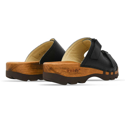roman, pantoletten clogs herren mit biegsamer nachhaltiger holzsohle, farbe: schwarz, holzclogs woody, woody schuhe, woody shoes, handgemachte holzschuhe aus österreich, kärnten