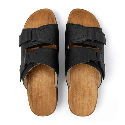 roman, pantoletten clogs herren mit biegsamer nachhaltiger holzsohle, farbe: schwarz, holzclogs woody, woody schuhe, woody shoes, handgemachte holzschuhe aus österreich, kärnten