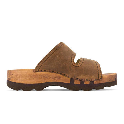 roman, pantoletten clogs herren mit biegsamer nachhaltiger holzsohle, der bestseller, farbe: tabacco-braun, holzclogs woody, woody schuhe, woody shoes, handgemachte holzschuhe aus österreich, kärnten