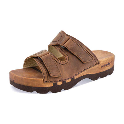 roman, pantoletten clogs herren mit biegsamer nachhaltiger holzsohle, der bestseller, farbe: tabacco-braun, holzclogs woody, woody schuhe, woody shoes, handgemachte holzschuhe aus österreich, kärnten