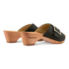[Schwarz mit Schmuck] Romina Damen Clog Pantolette mit Zierschnalle – elegant, mit biegsamer Sohle – Farbe: Schwarz mit silberner Schnalle (strassbesetzt)