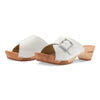 [Weiss mit Schmuck] Romina Damen Clog Pantolette mit Zierschnalle – elegant, mit biegsamer Sohle – Farbe: weiss mit silberner Schnalle (strassbesetzt)