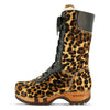 Rosanna Fell Damen Clog Stiefel von woody Schuhe. Damen Stiefel mit hohem Schaft bestellen. Holzclog Stiefel. Holzstiefel. Stiefel für Damen handgemacht. Handgemachte Stiefel kaufen. - farb: gheparo (animalprint)