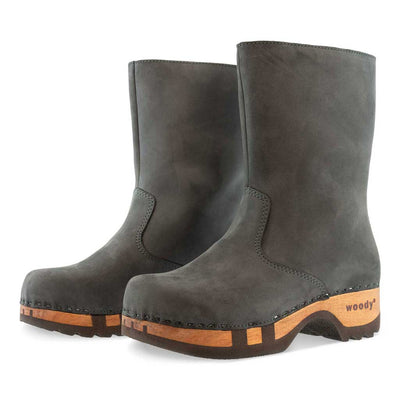 [Grigio] rose, clog schlupfstiefel damen mit biegsamer nachhaltiger holzsohle, holzclogs woody, woody schuhe, woody shoes, handgemachte holzschuhe aus österreich, kärnten, farbe: grigio (dunkelgrau)