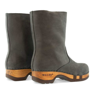 [Grigio] rose, clog schlupfstiefel damen mit biegsamer nachhaltiger holzsohle, holzclogs woody, woody schuhe, woody shoes, handgemachte holzschuhe aus österreich, kärnten, farbe: grigio (dunkelgrau)