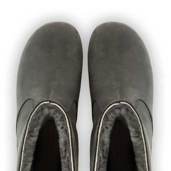 [Grigio] Rose Damen Clog Fell Schlupfstiefel mit biegsamer nachhaltiger holzsohle, holzclogs woody, woody schuhe, woody shoes, handgemachte holzschuhe aus österreich, kärnten, farbe: grigio (dunkelgrau)