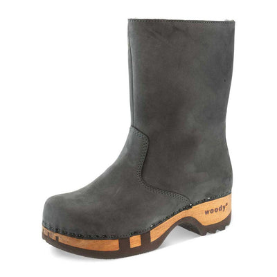 [Grigio] rose, clog schlupfstiefel damen mit biegsamer nachhaltiger holzsohle, holzclogs woody, woody schuhe, woody shoes, handgemachte holzschuhe aus österreich, kärnten, farbe: grigio (dunkelgrau)