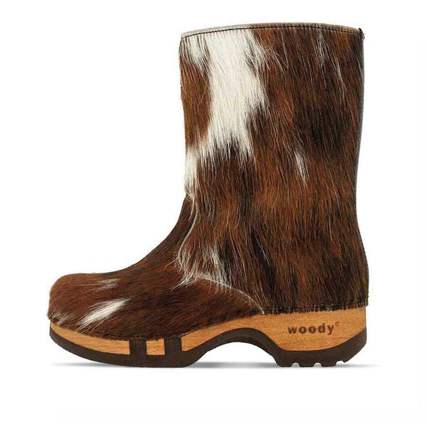 [Fell Natur] rose fell, clog fellstiefel damenen mit biegsamer nachhaltiger holzsohle, farbe: fell natur, holzclogs woody, woody schuhe, woody shoes, handgemachte holzschuhe aus österreich, kärnten