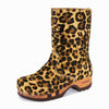 rose fell, clog fellstiefel damenen mit biegsamer nachhaltiger holzsohle, farbe: ghepardo (animalprint), holzclogs woody, woody schuhe, woody shoes, handgemachte holzschuhe aus österreich, kärnten