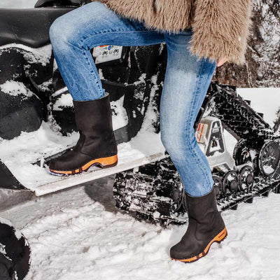 [Nero] rose, clog schlupfstiefel damen mit biegsamer nachhaltiger holzsohle, holzclogs woody, woody schuhe, woody shoes, handgemachte holzschuhe aus österreich, kärnten, farbe: nero