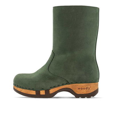 [Forest] rose, clog schlupfstiefel damen mit biegsamer nachhaltiger holzsohle, holzclogs woody, woody schuhe, woody shoes, handgemachte holzschuhe aus österreich, kärnten, farbe: forest (waldgruen)
