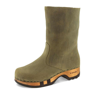 rose, farbe: olivia (olivgruen), clog schlupfstiefel damen mit biegsamer nachhaltiger holzsohle, holzclogs woody, woody schuhe, woody shoes, handgemachte holzschuhe aus österreich, kärnten