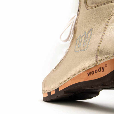 [Gold] roxy, clog sneakers für damen mit hohem schaft und biegsamer nachhaltiger holzsohle, farbe: gold (glattleder), holzclogs woody, woody schuhe, woody shoes, handgemachte holzschuhe aus österreich, kärnten